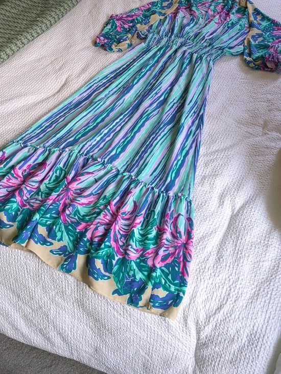 Lilly Pulitzer Alisha Midi Dress Shake Your Palm Palms 🌴 SIze S - Picture 4 of 8